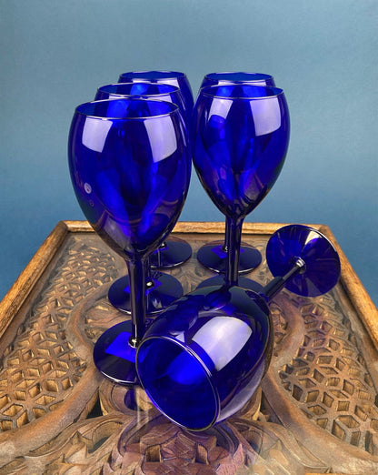 Cobalt Blue Wine Glasses.  Set of Six Stemware. Dark Blue Modern Glasses. Holiday Celebration. - Tampa Home & Garden Store