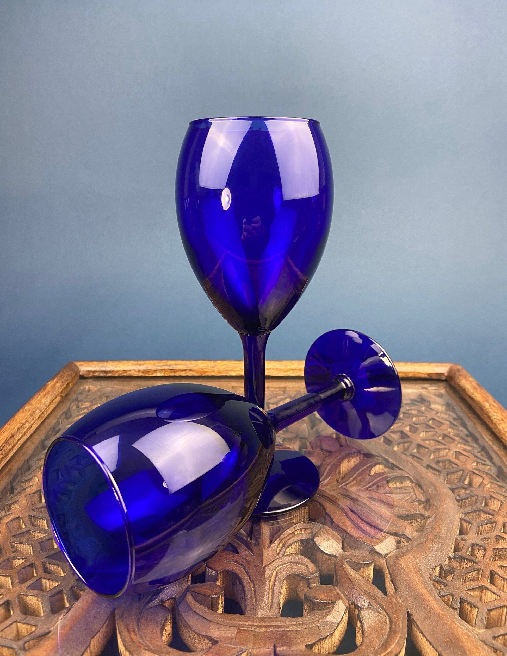 Cobalt Blue Wine Glasses.  Set of Six Stemware. Dark Blue Modern Glasses. Holiday Celebration. - Tampa Home & Garden Store
