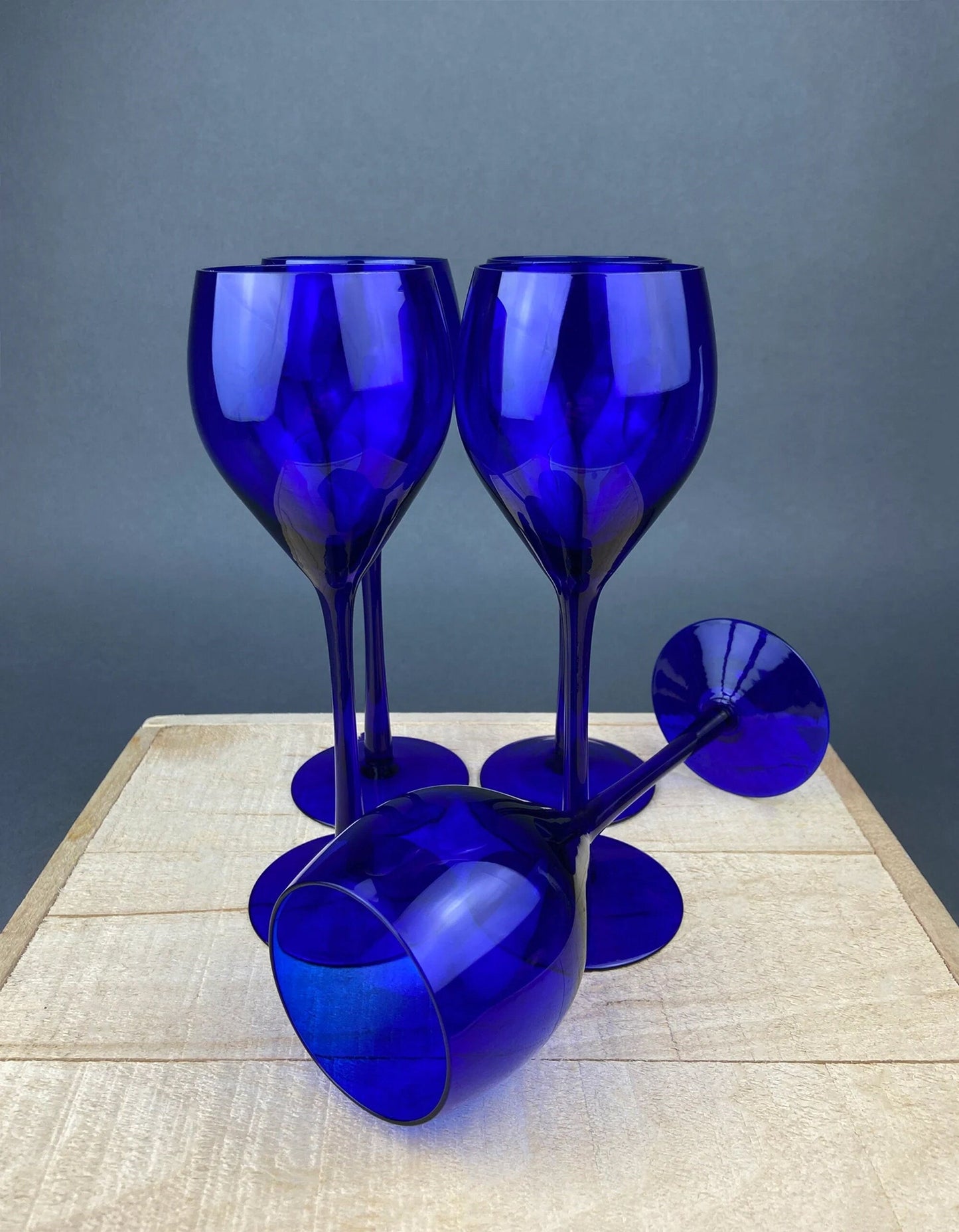 Cobalt Blue Wine Glasses.  Set of Six Stemware. Dark Blue Modern Glasses. Holiday Celebration. - Tampa Home & Garden Store