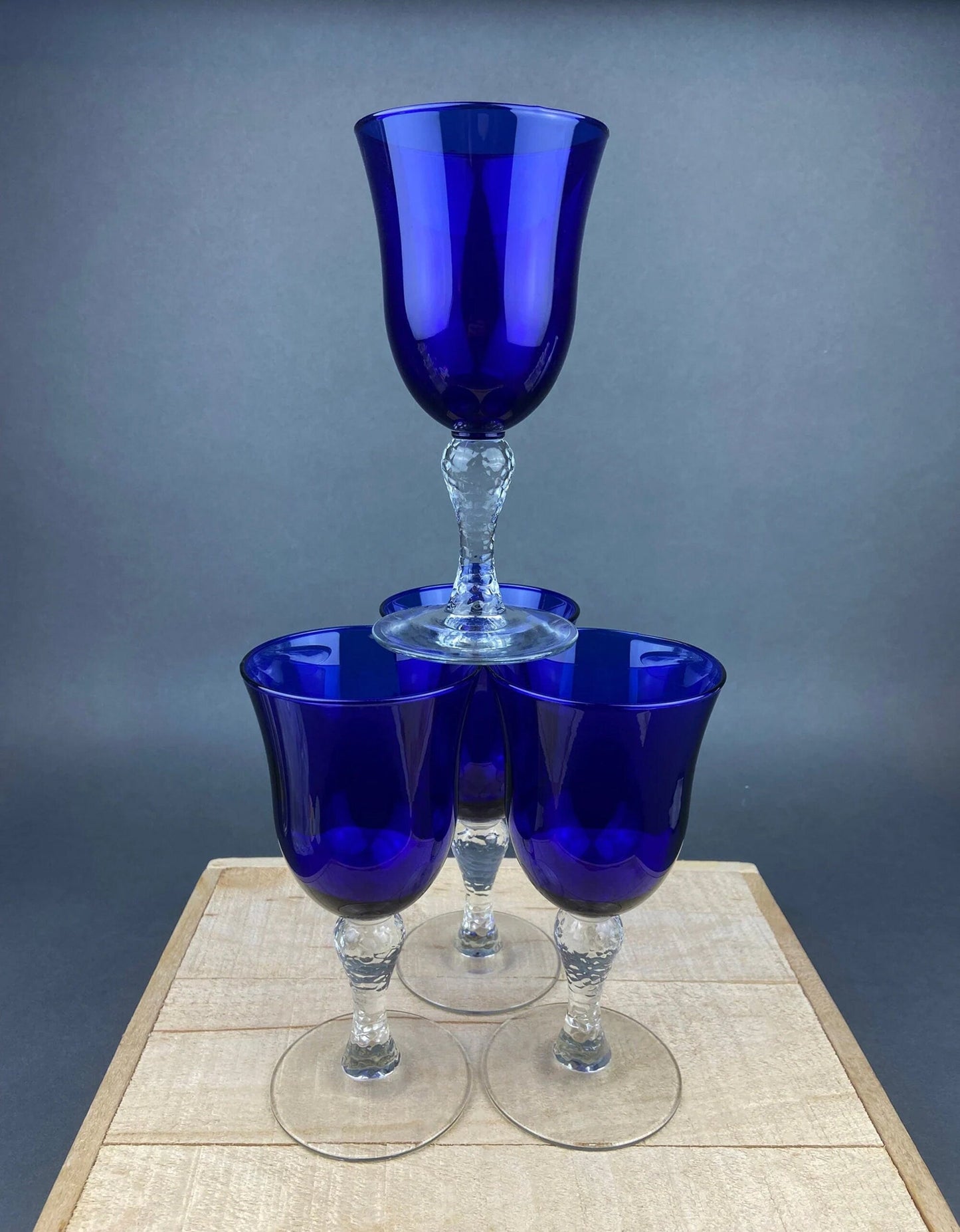 Cobalt Blue Wine Glasses.  Set of Six Stemware. Dark Blue Modern Glasses. Holiday Celebration. - Tampa Home & Garden Store