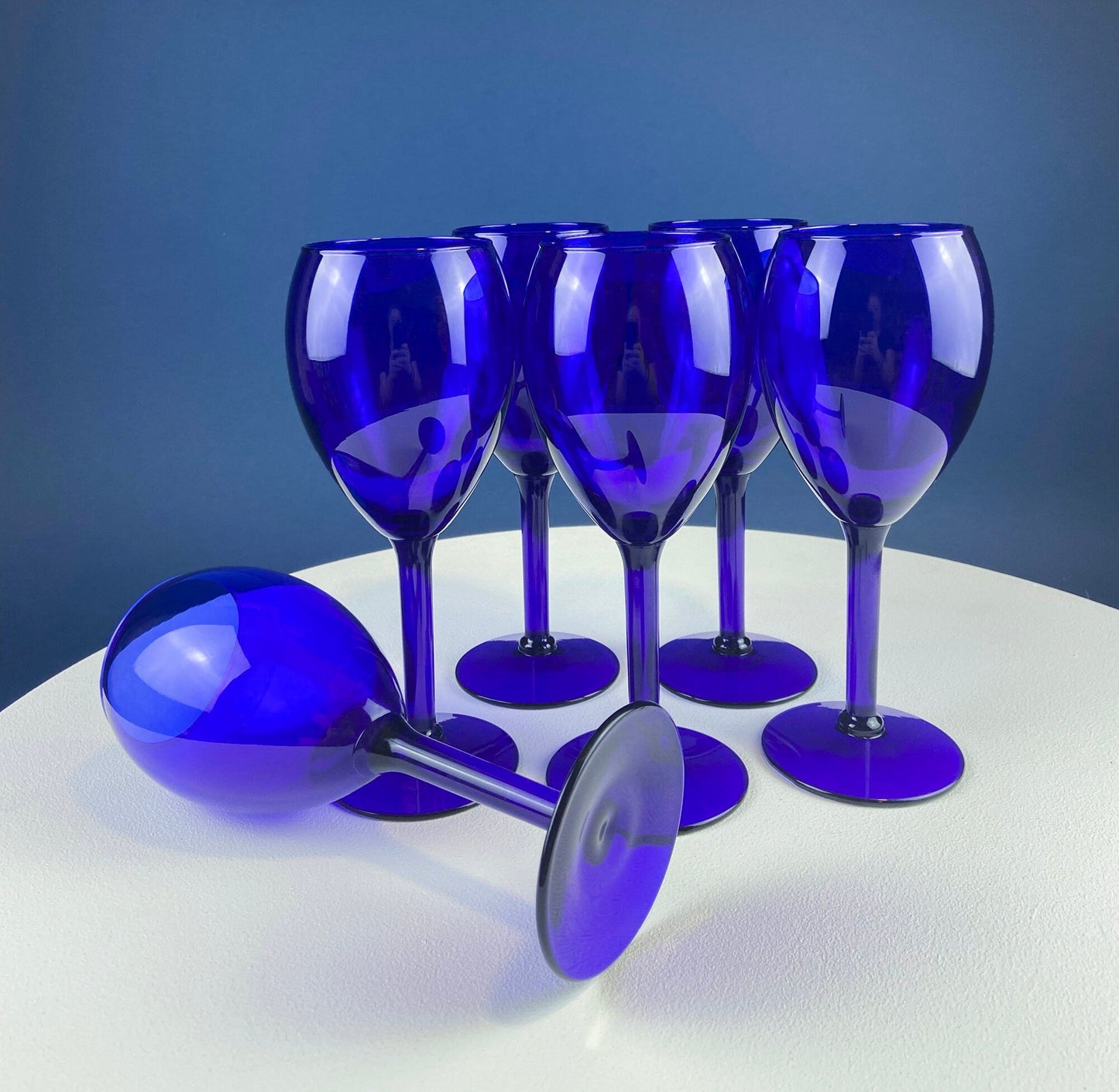 Cobalt Blue Wine Glasses.  Set of Six Stemware. Dark Blue Modern Glasses. Holiday Celebration. - Tampa Home & Garden Store