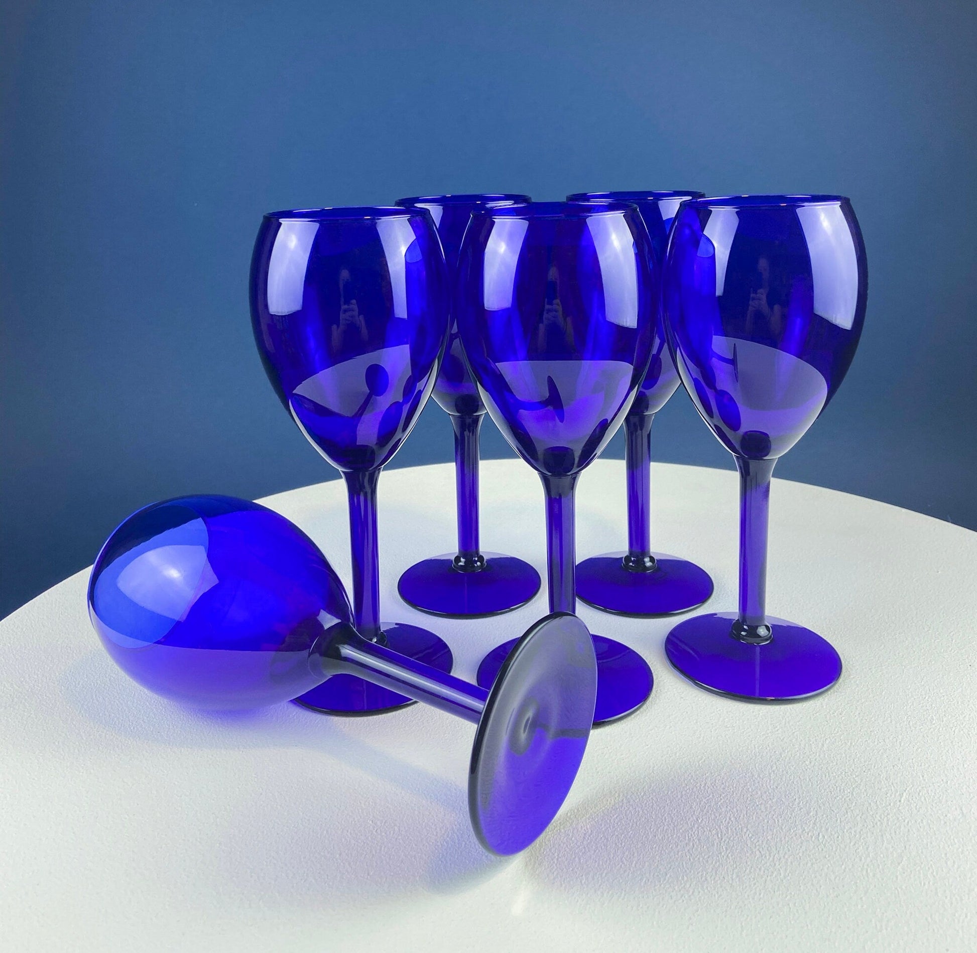 Cobalt Blue Wine Glasses.  Set of Six Stemware. Dark Blue Modern Glasses. Holiday Celebration. - Tampa Home & Garden Store