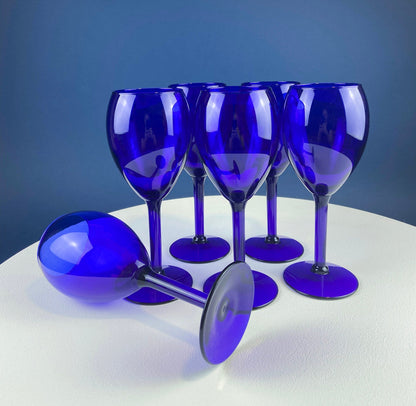 Cobalt Blue Wine Glasses.  Set of Six Stemware. Dark Blue Modern Glasses. Holiday Celebration. - Tampa Home & Garden Store