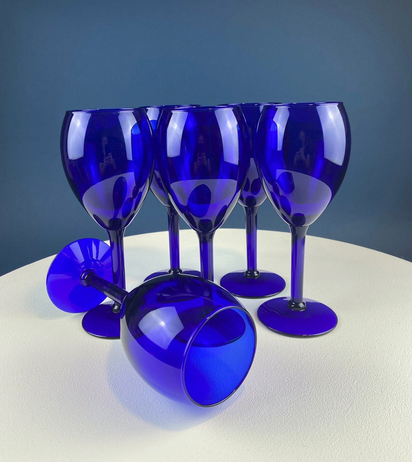 Cobalt Blue Wine Glasses.  Set of Six Stemware. Dark Blue Modern Glasses. Holiday Celebration. - Tampa Home & Garden Store
