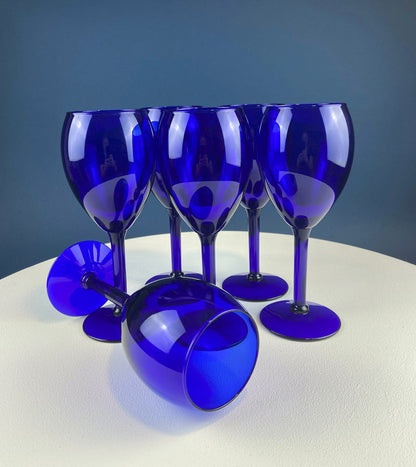 Cobalt Blue Wine Glasses.  Set of Six Stemware. Dark Blue Modern Glasses. Holiday Celebration. - Tampa Home & Garden Store