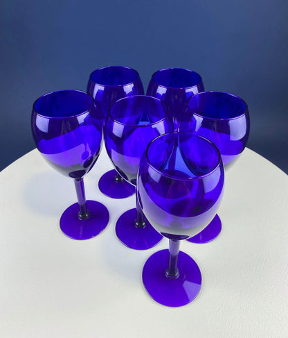Cobalt Blue Wine Glasses.  Set of Six Stemware. Dark Blue Modern Glasses. Holiday Celebration. - Tampa Home & Garden Store