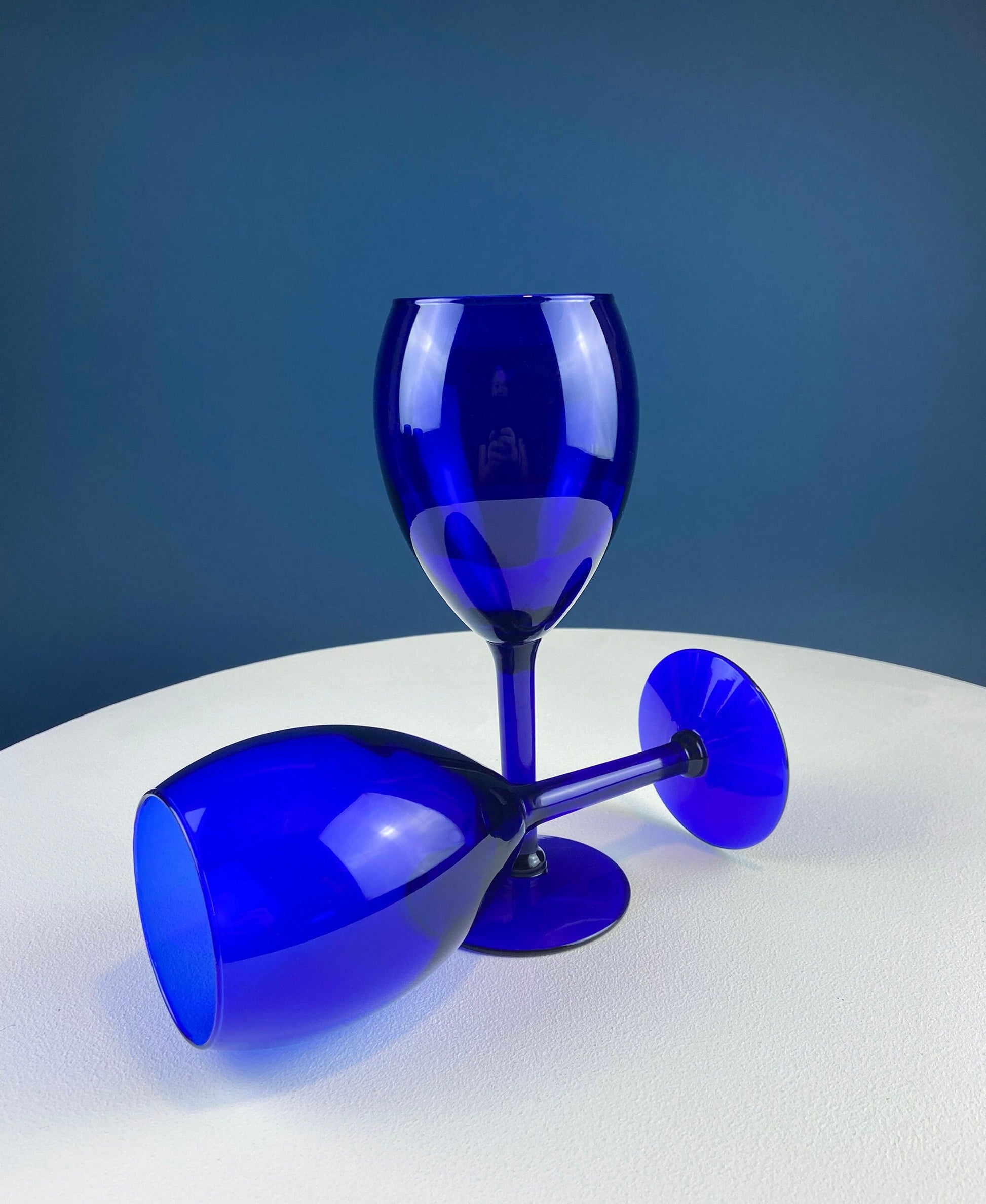 Cobalt Blue Wine Glasses.  Set of Six Stemware. Dark Blue Modern Glasses. Holiday Celebration. - Tampa Home & Garden Store