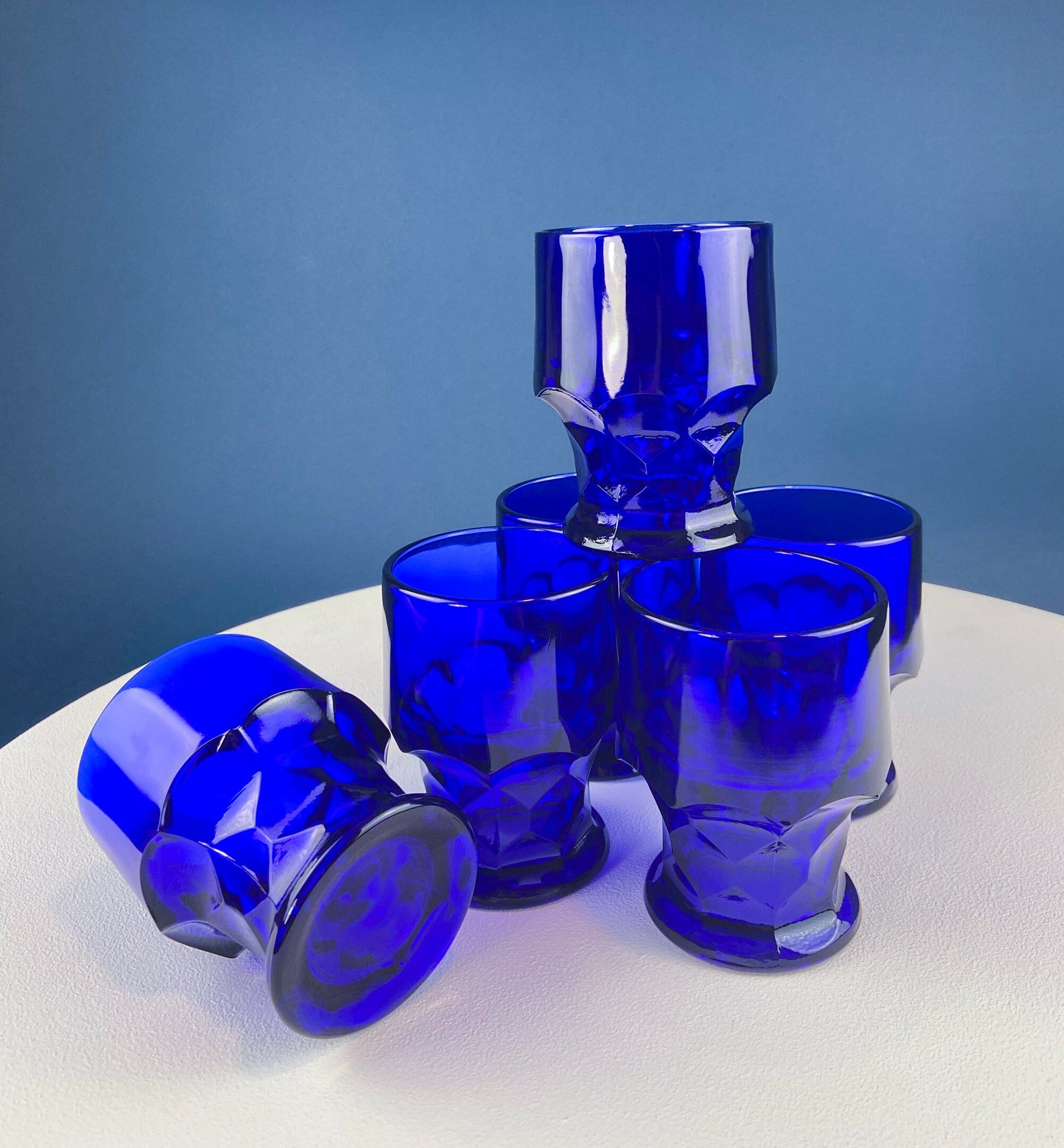 Cobalt Blue Wine Glasses.  Set of Six Stemware. Dark Blue Modern Glasses. Holiday Celebration. - Tampa Home & Garden Store