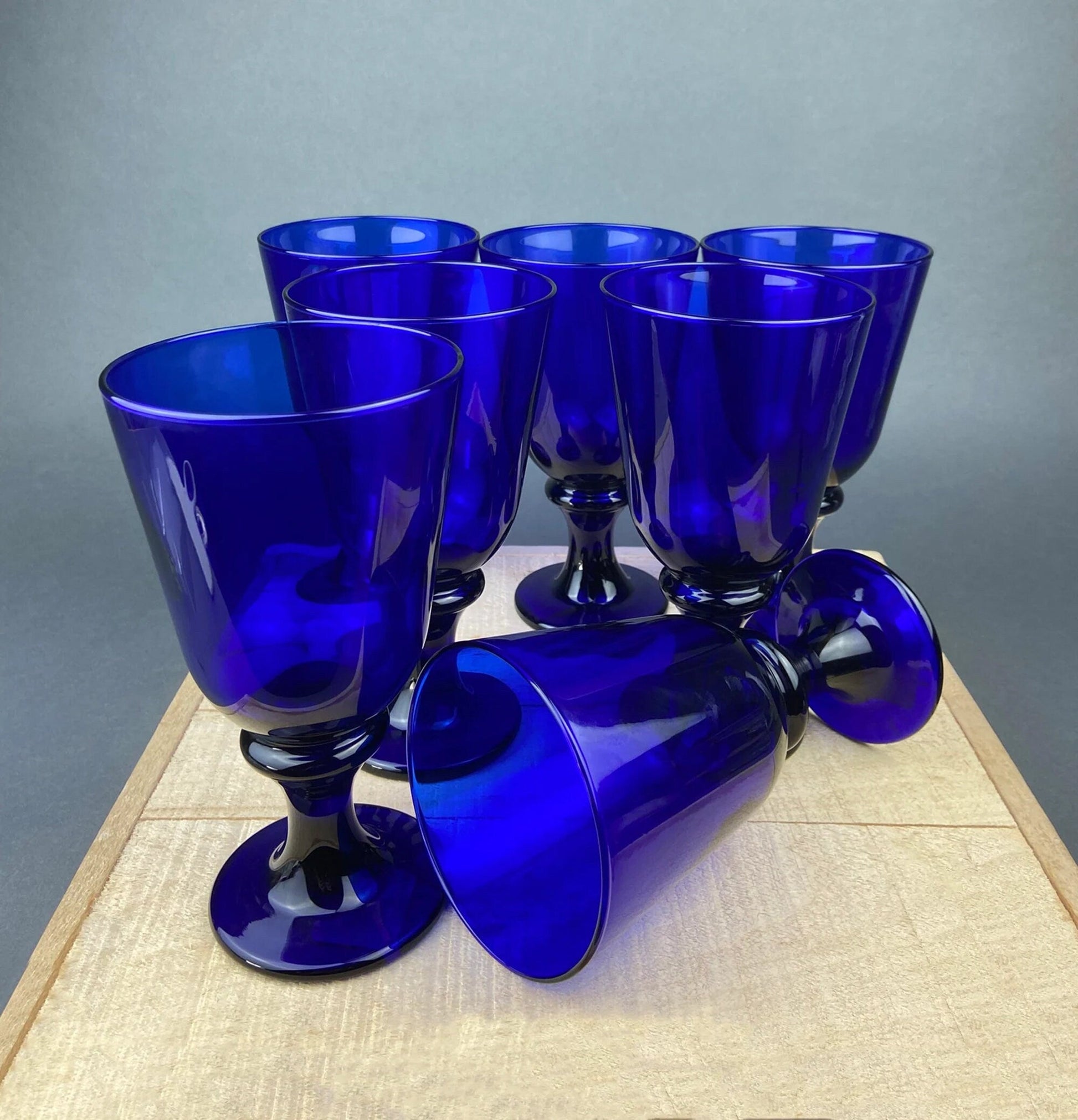 Cobalt Blue Wine Glasses.  Set of Six Stemware. Dark Blue Modern Glasses. Holiday Celebration. - Tampa Home & Garden Store