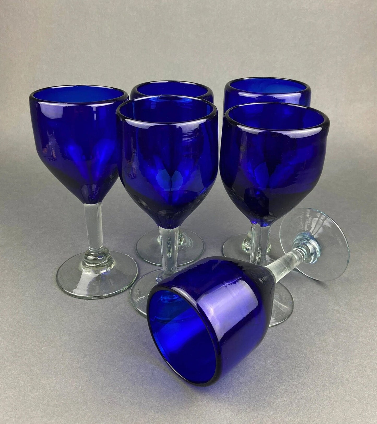 Cobalt Blue Wine Glasses.  Set of Six Stemware. Dark Blue Modern Glasses. Holiday Celebration. - Tampa Home & Garden Store