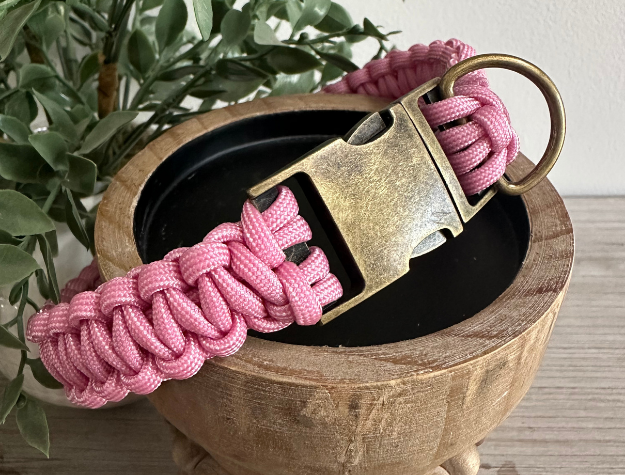 Cobra Braid in Pink & White Stripes - Handmade Dog Collar - Tampa Home & Garden Store