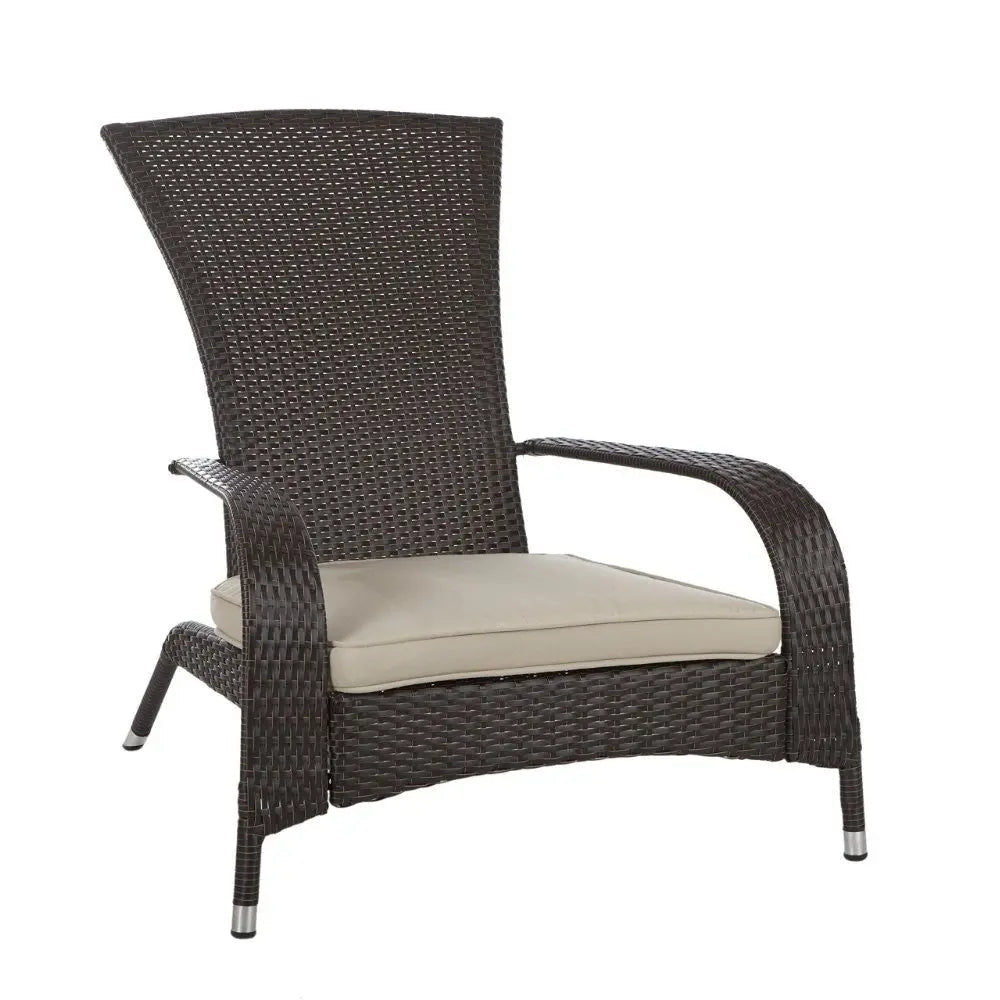 Coconino wicker chair replacement cushion and cover in beige on dark brown woven chair on Tampa Home & Garden Store