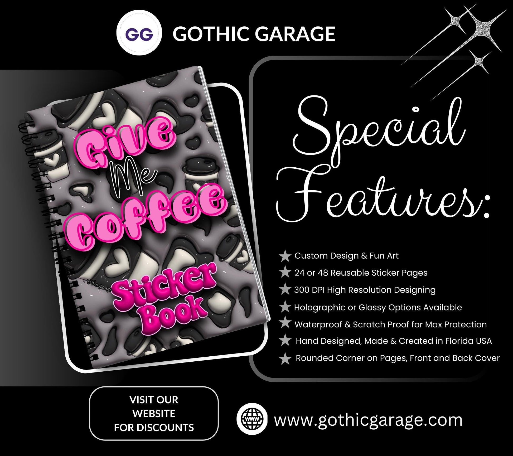 Coffee Addiction Reusable Sticker Book, Perfect Fun Gift to Personalize for Coffee Lovers & Sticker Collectors - Tampa Home & Garden Store