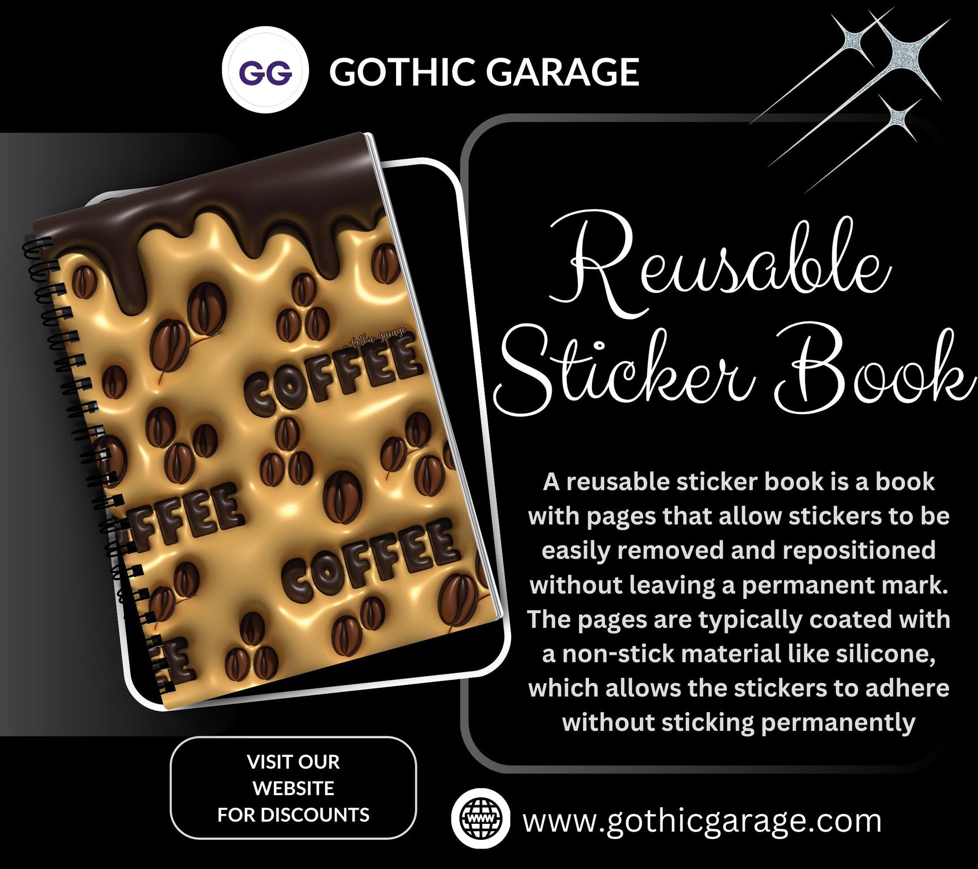 Coffee Beans Reusable Sticker Book, Perfect Fun Gift to Personalize for Coffee Lovers & Sticker Collectors - Tampa Home & Garden Store