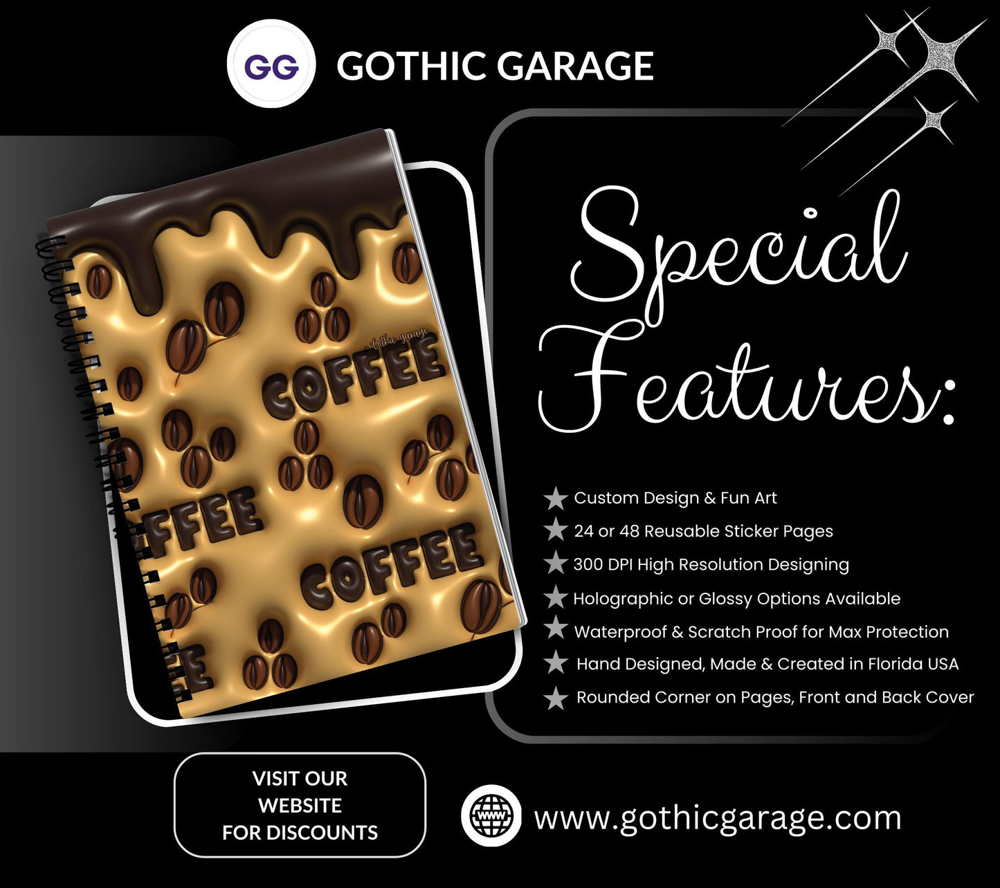 Coffee Beans Reusable Sticker Book, Perfect Fun Gift to Personalize for Coffee Lovers & Sticker Collectors - Tampa Home & Garden Store