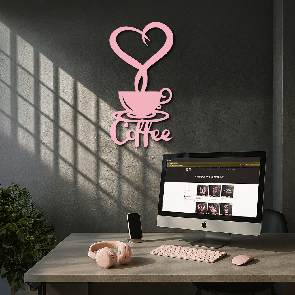 Coffee Cup Heart Metal Wall Art – Modern Coffee Lover Kitchen Decor -KAFGP131 - Tampa Home & Garden Store