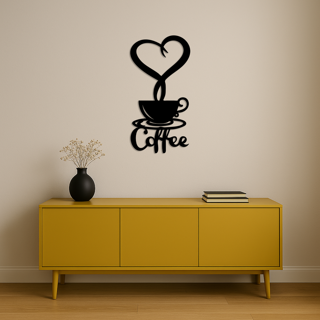 Coffee Cup Heart Metal Wall Art – Modern Coffee Lover Kitchen Decor -KAFGP131 - Tampa Home & Garden Store