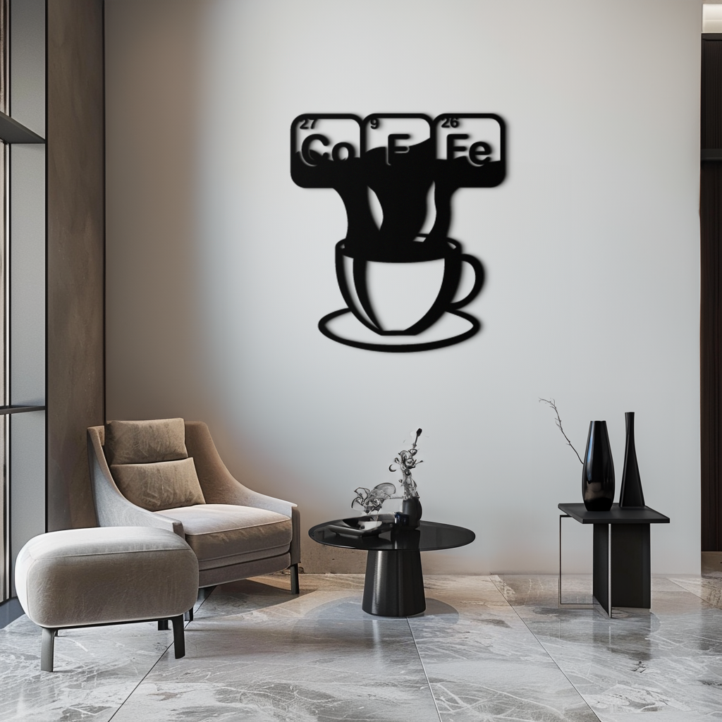 Coffee Elements Chemistry Metal Wall Art – Scientific Coffee Cup Black Steel Decor for Kitchens, Cafés, and Offices- KAF462 - Tampa Home & Garden Store