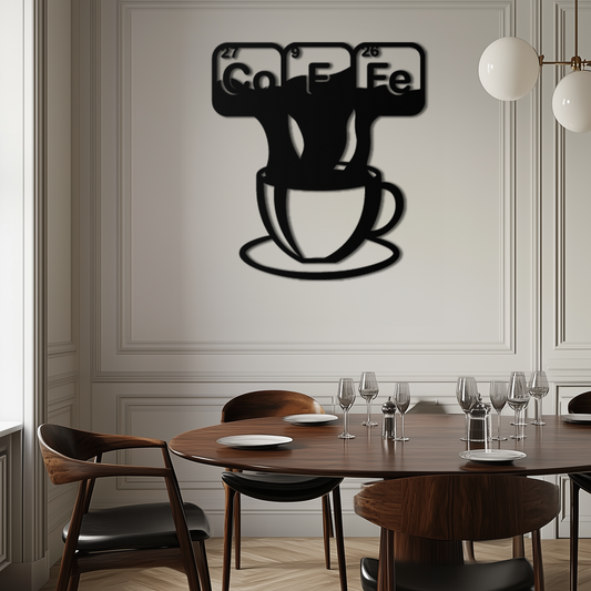 Coffee Elements Chemistry Metal Wall Art – Scientific Coffee Cup Black Steel Decor for Kitchens, Cafés, and Offices- KAF462 - Tampa Home & Garden Store