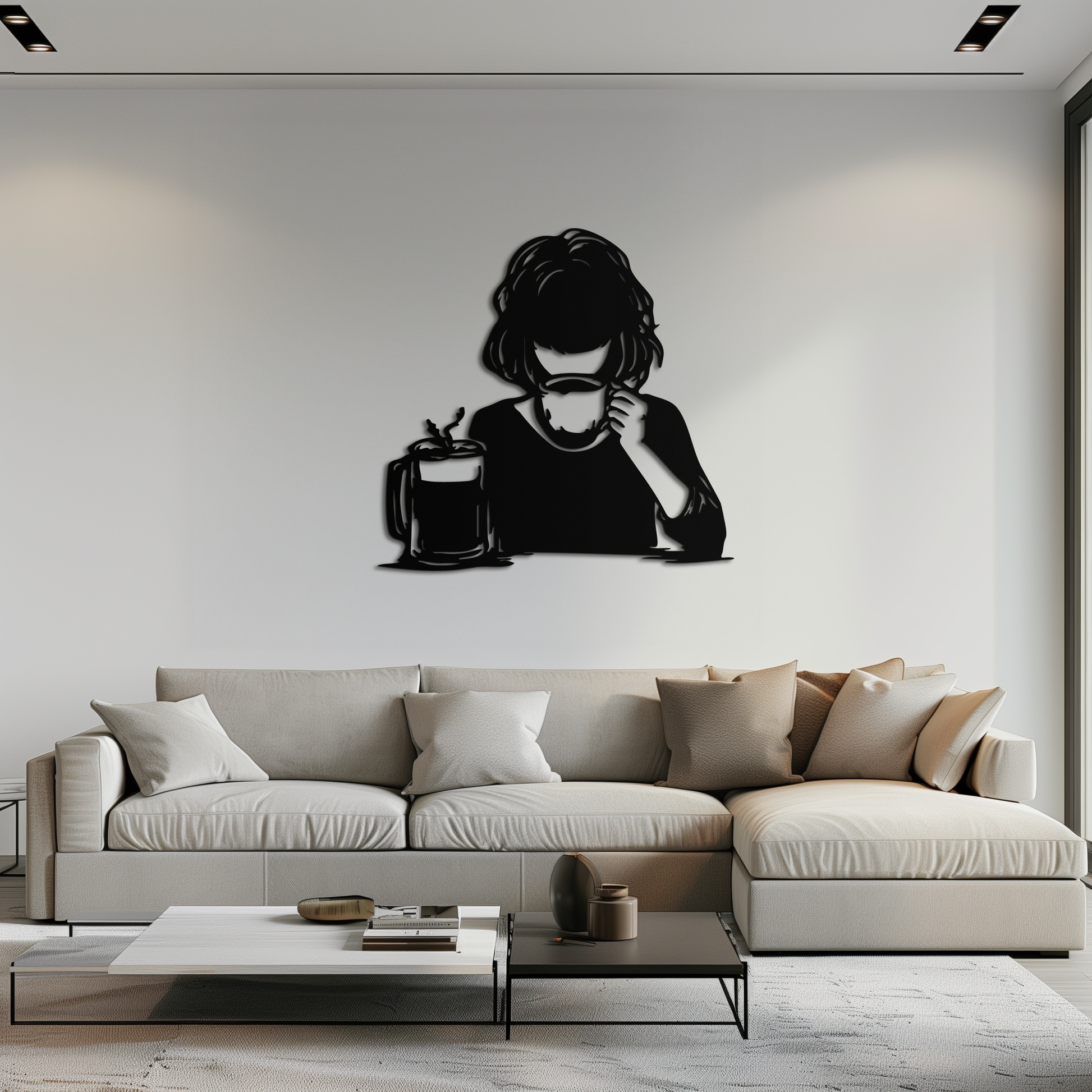 Coffee Girl Silhouette Metal Wall Art – Cozy Black Modern Home Decor for Coffee - KAF683 - Tampa Home & Garden Store