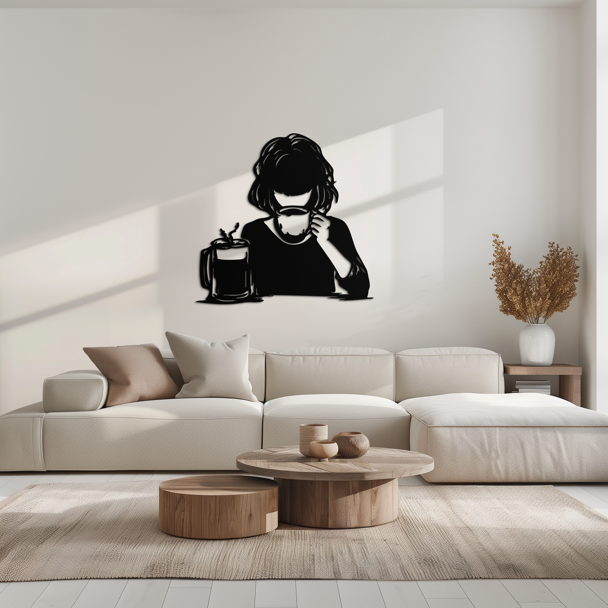 Coffee Girl Silhouette Metal Wall Art – Cozy Black Modern Home Decor for Coffee - KAF683 - Tampa Home & Garden Store