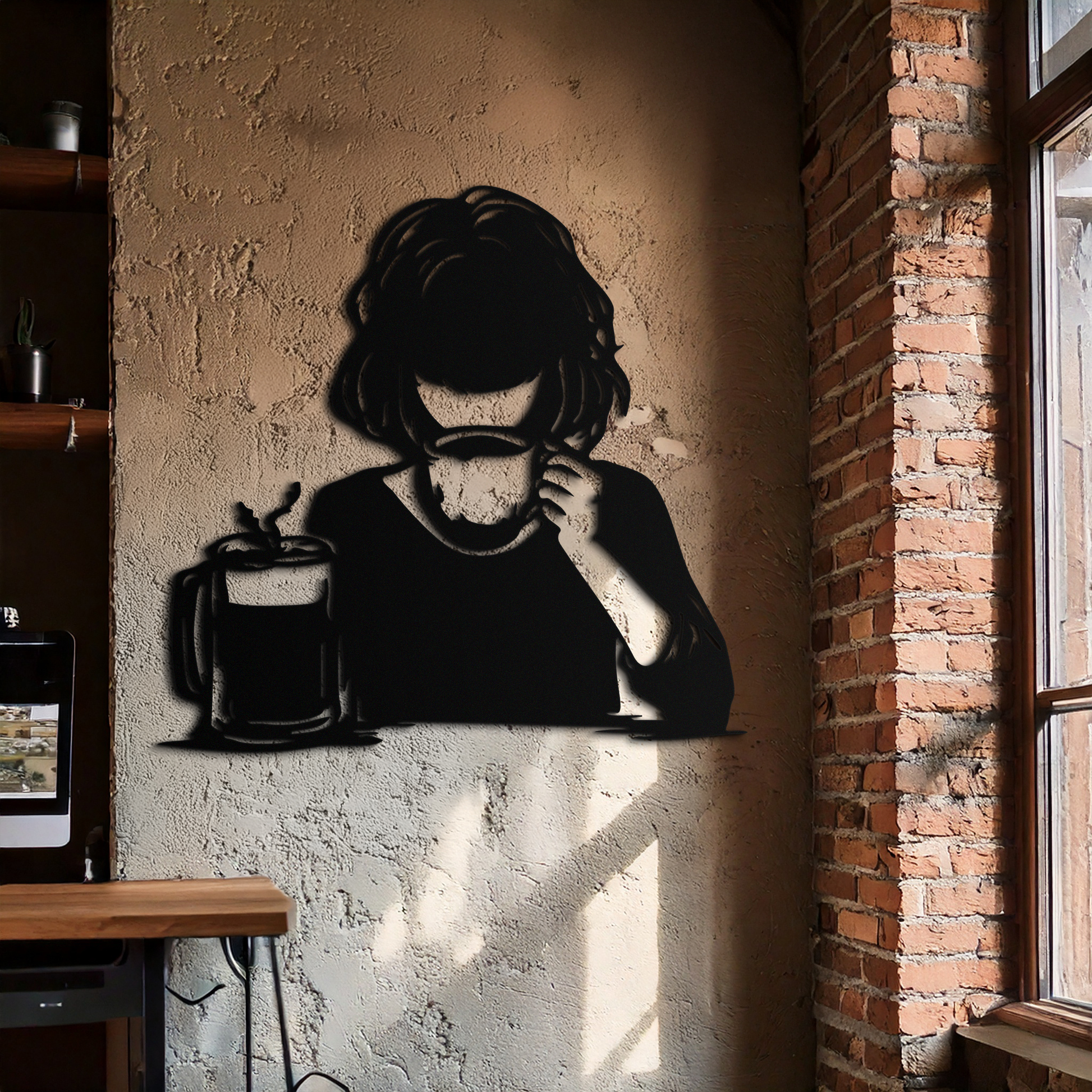 Coffee Girl Silhouette Metal Wall Art – Cozy Black Modern Home Decor for Coffee - KAF683 - Tampa Home & Garden Store
