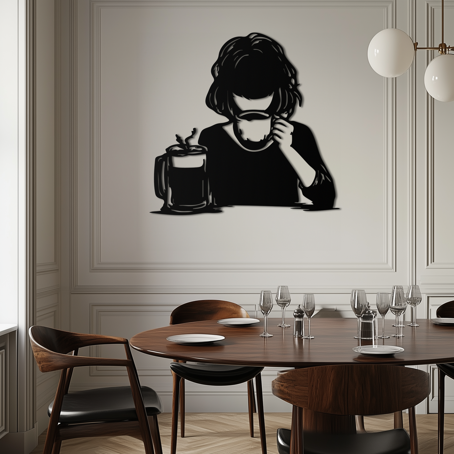 Coffee Girl Silhouette Metal Wall Art – Cozy Black Modern Home Decor for Coffee - KAF683 - Tampa Home & Garden Store