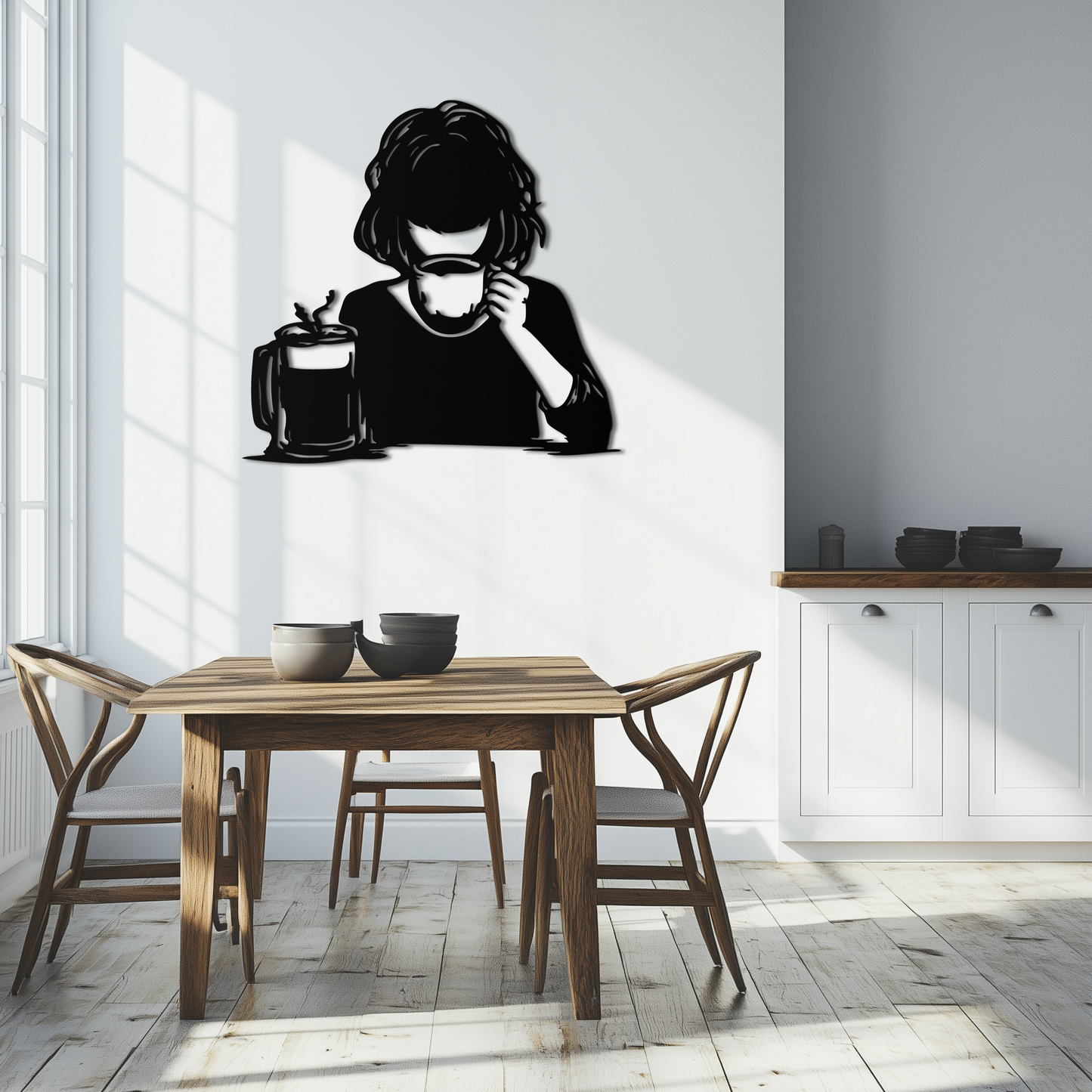 Coffee Girl Silhouette Metal Wall Art – Cozy Black Modern Home Decor for Coffee - KAF683 - Tampa Home & Garden Store