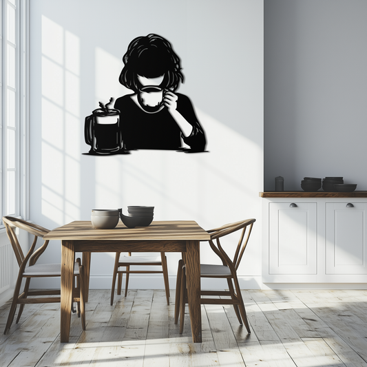 Coffee Girl Silhouette Metal Wall Art – Cozy Black Modern Home Decor for Coffee - KAF683 - Tampa Home & Garden Store