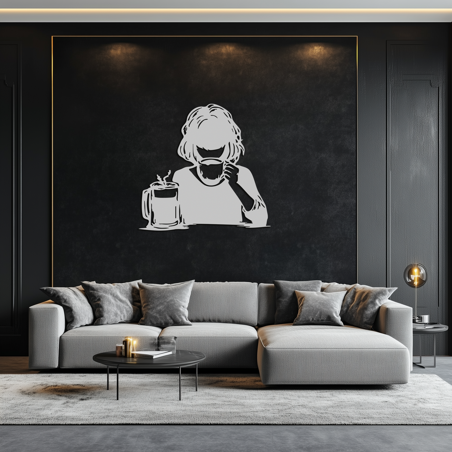 Coffee Girl Silhouette Metal Wall Art – Cozy Black Modern Home Decor for Coffee - KAF683 - Tampa Home & Garden Store