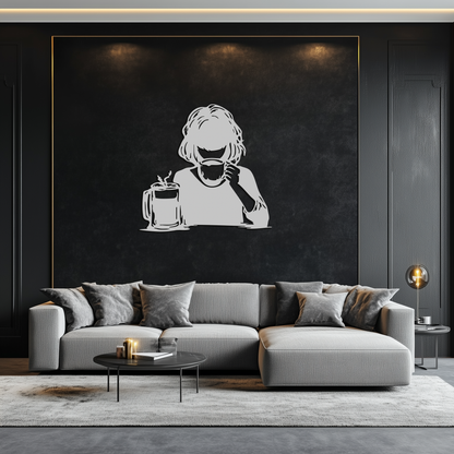 Coffee Girl Silhouette Metal Wall Art – Cozy Black Modern Home Decor for Coffee - KAF683 - Tampa Home & Garden Store