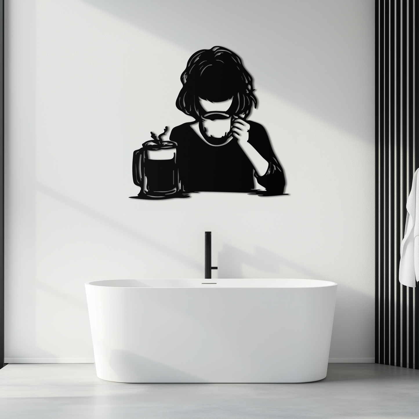 Coffee Girl Silhouette Metal Wall Art – Cozy Black Modern Home Decor for Coffee - KAF683 - Tampa Home & Garden Store