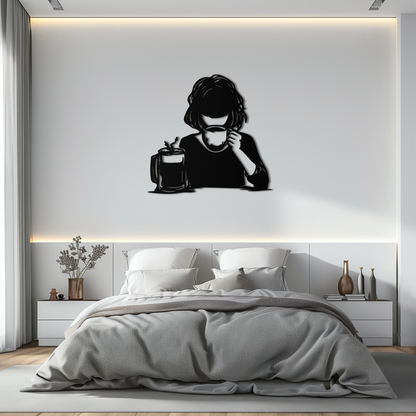 Coffee Girl Silhouette Metal Wall Art – Cozy Black Modern Home Decor for Coffee - KAF683 - Tampa Home & Garden Store