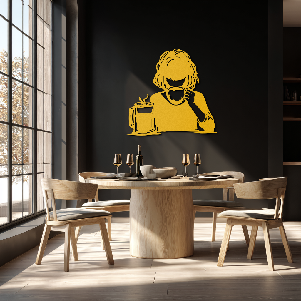 Coffee Girl Silhouette Metal Wall Art – Cozy Black Modern Home Decor for Coffee - KAF683 - Tampa Home & Garden Store