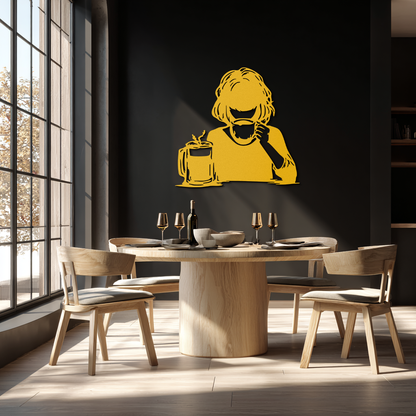 Coffee Girl Silhouette Metal Wall Art – Cozy Black Modern Home Decor for Coffee - KAF683 - Tampa Home & Garden Store