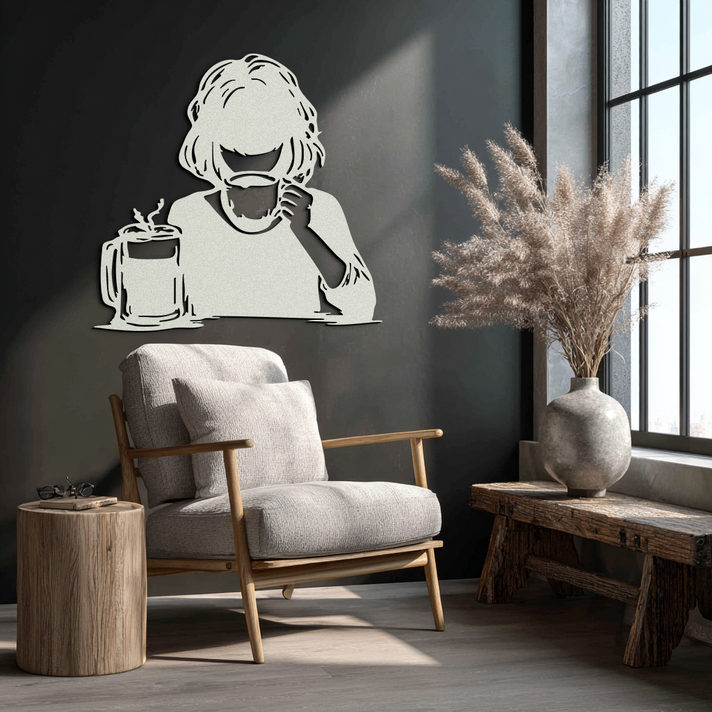 Coffee Girl Silhouette Metal Wall Art – Cozy Black Modern Home Decor for Coffee - KAF683 - Tampa Home & Garden Store