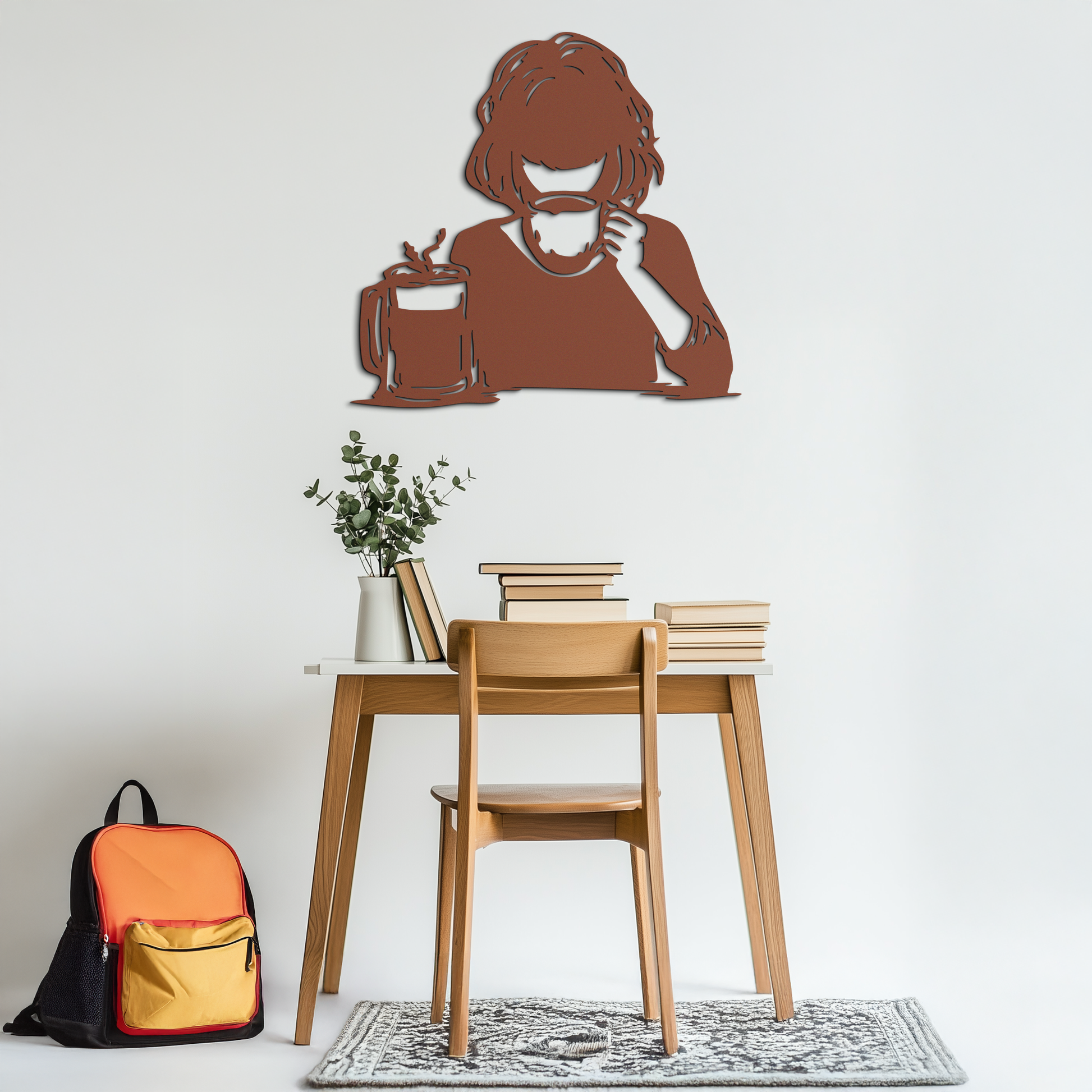 Coffee Girl Silhouette Metal Wall Art – Cozy Black Modern Home Decor for Coffee - KAF683 - Tampa Home & Garden Store