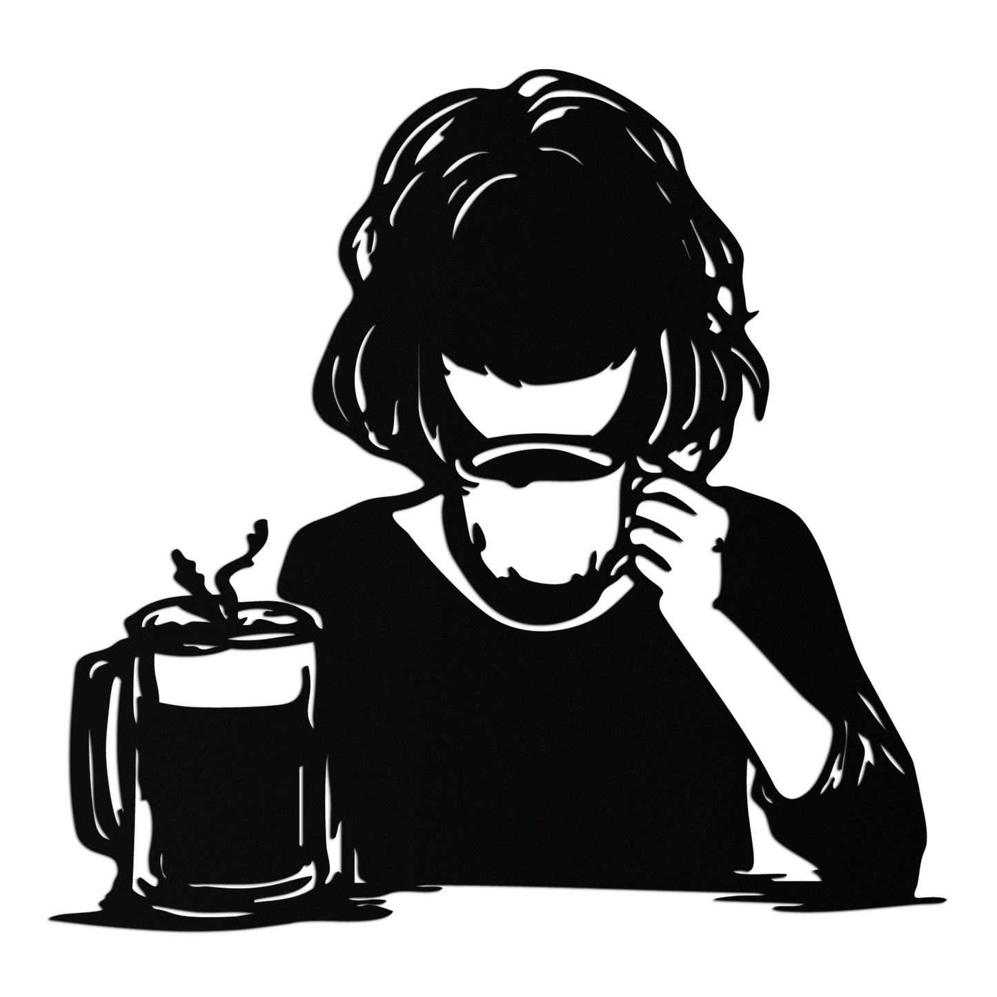 Coffee Girl Silhouette Metal Wall Art – Cozy Black Modern Home Decor for Coffee - KAF683 - Tampa Home & Garden Store