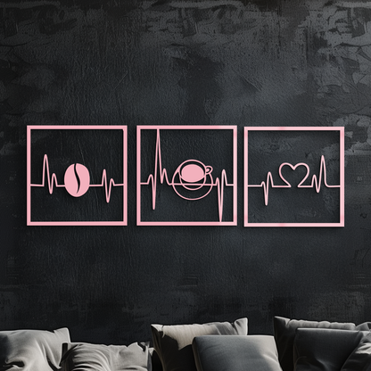 Coffee Heartbeat Metal Wall Art – 3 Panel Espresso Lover Decor - KAFGP128 - Tampa Home & Garden Store