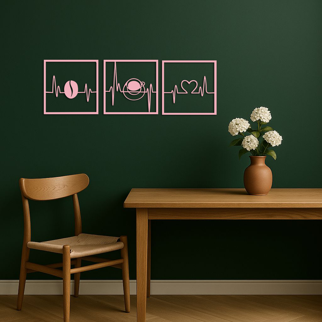 Coffee Heartbeat Metal Wall Art – 3 Panel Espresso Lover Decor - KAFGP128 - Tampa Home & Garden Store