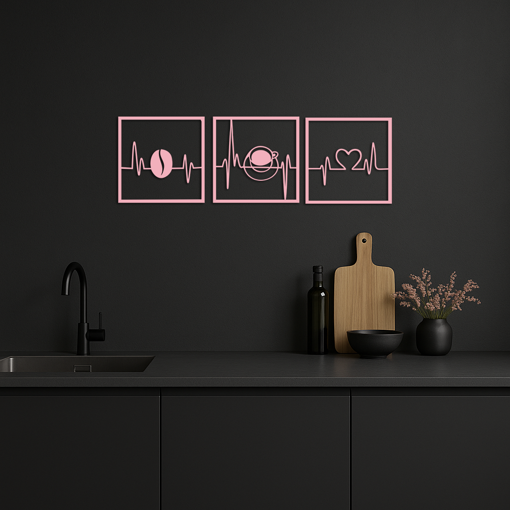 Coffee Heartbeat Metal Wall Art – 3 Panel Espresso Lover Decor - KAFGP128 - Tampa Home & Garden Store