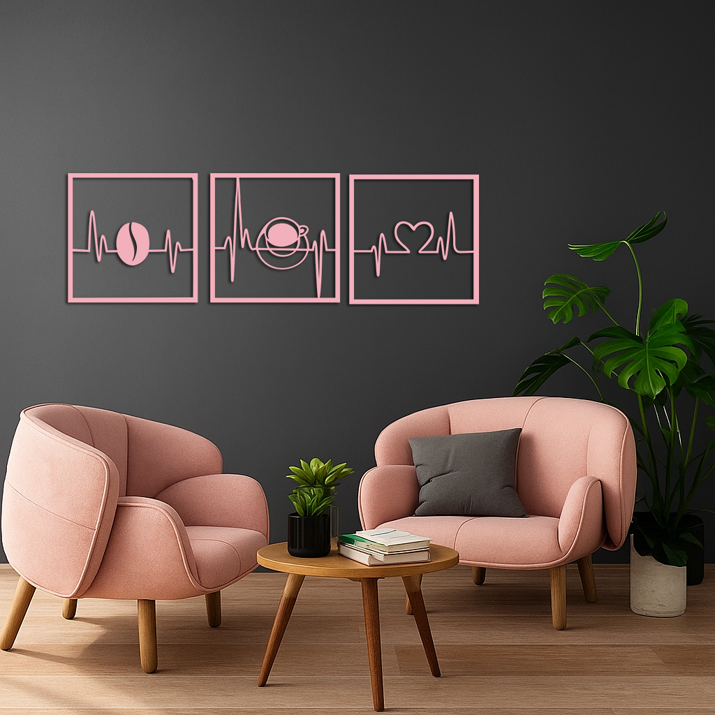Coffee Heartbeat Metal Wall Art – 3 Panel Espresso Lover Decor - KAFGP128 - Tampa Home & Garden Store