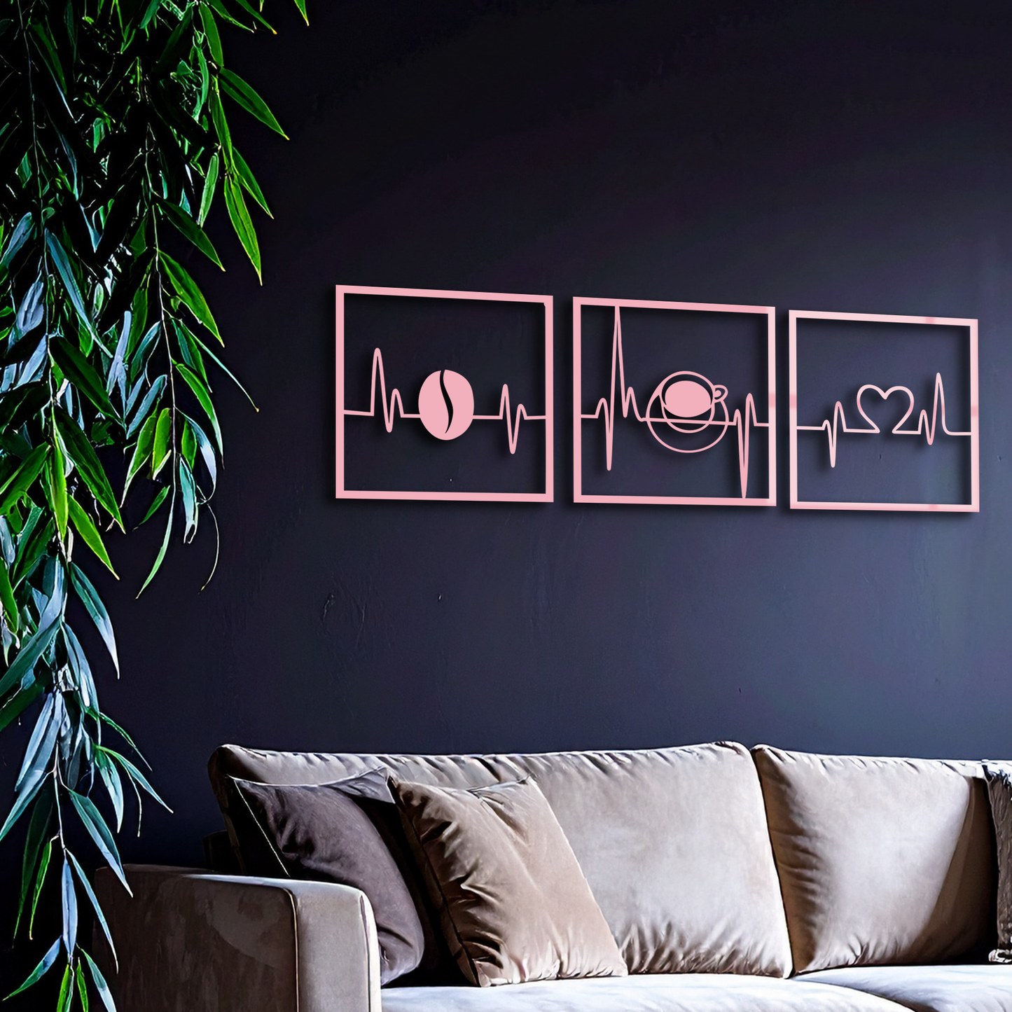 Coffee Heartbeat Metal Wall Art – 3 Panel Espresso Lover Decor - KAFGP128 - Tampa Home & Garden Store