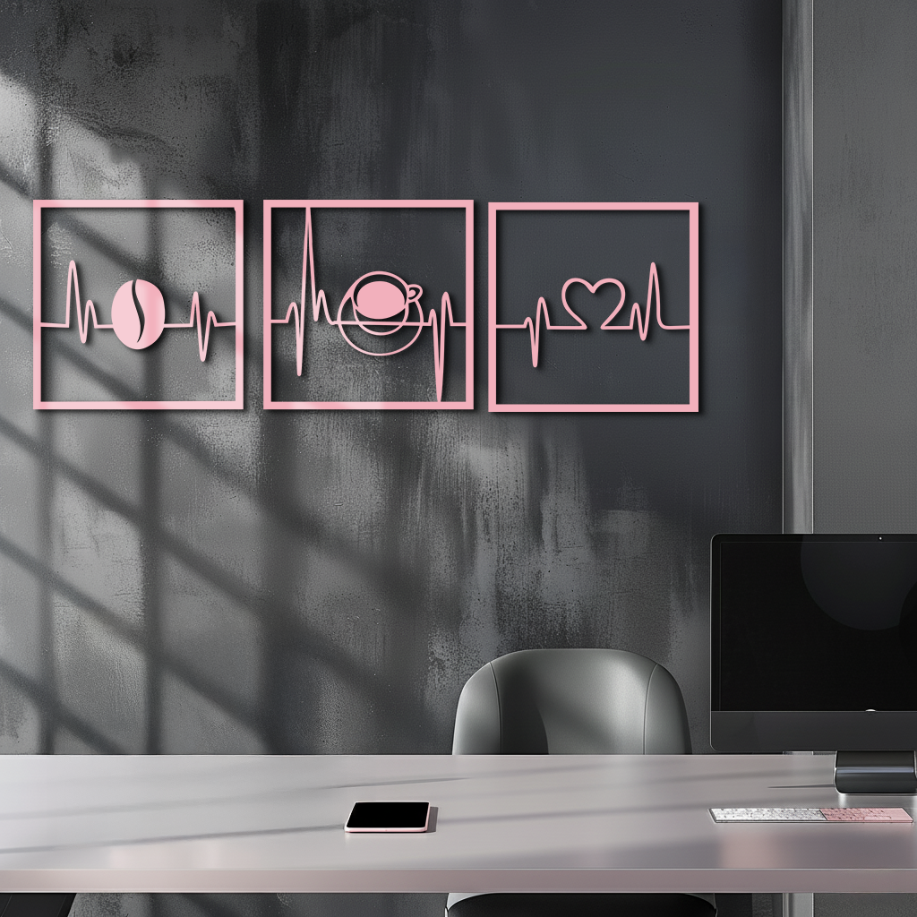 Coffee Heartbeat Metal Wall Art – 3 Panel Espresso Lover Decor - KAFGP128 - Tampa Home & Garden Store