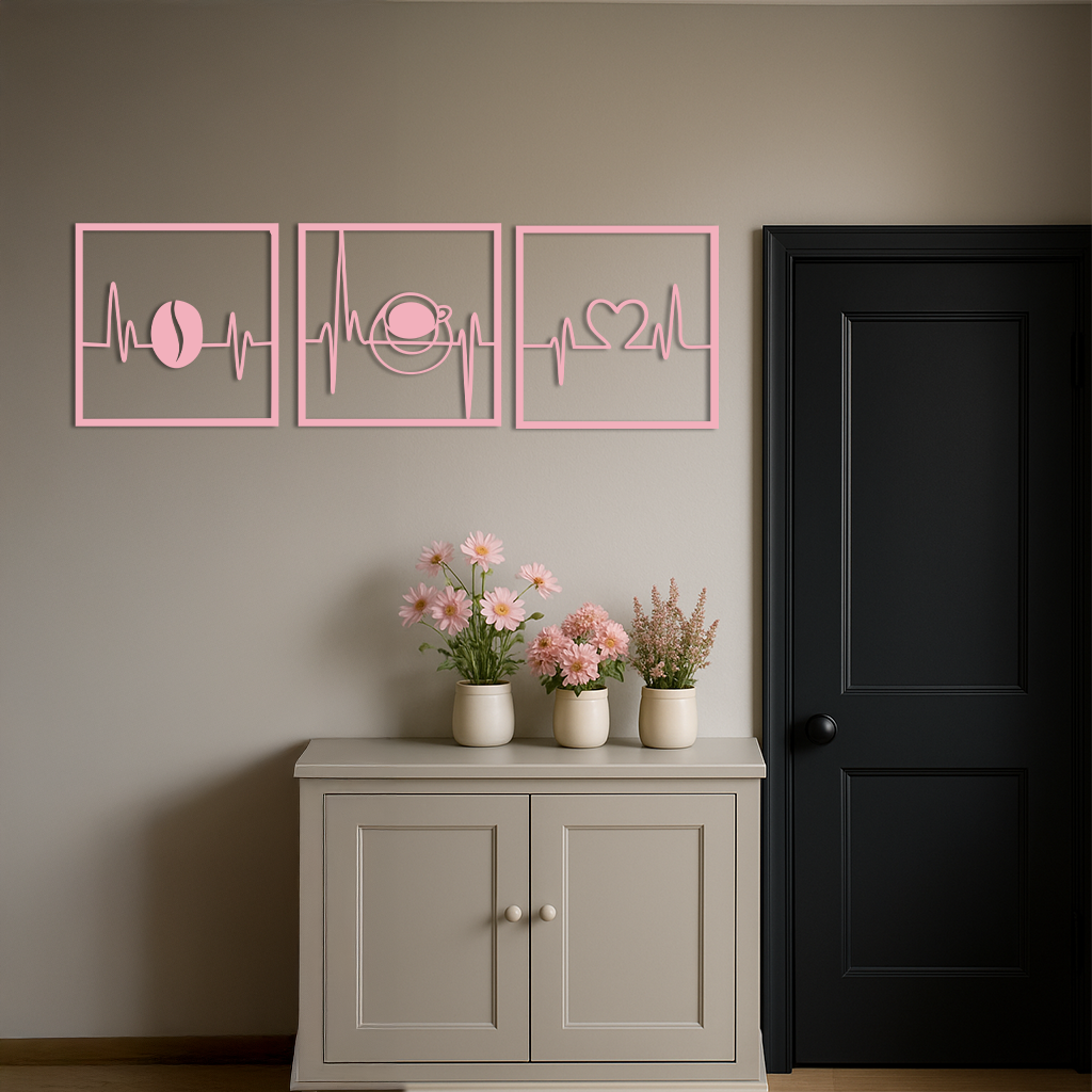 Coffee Heartbeat Metal Wall Art – 3 Panel Espresso Lover Decor - KAFGP128 - Tampa Home & Garden Store