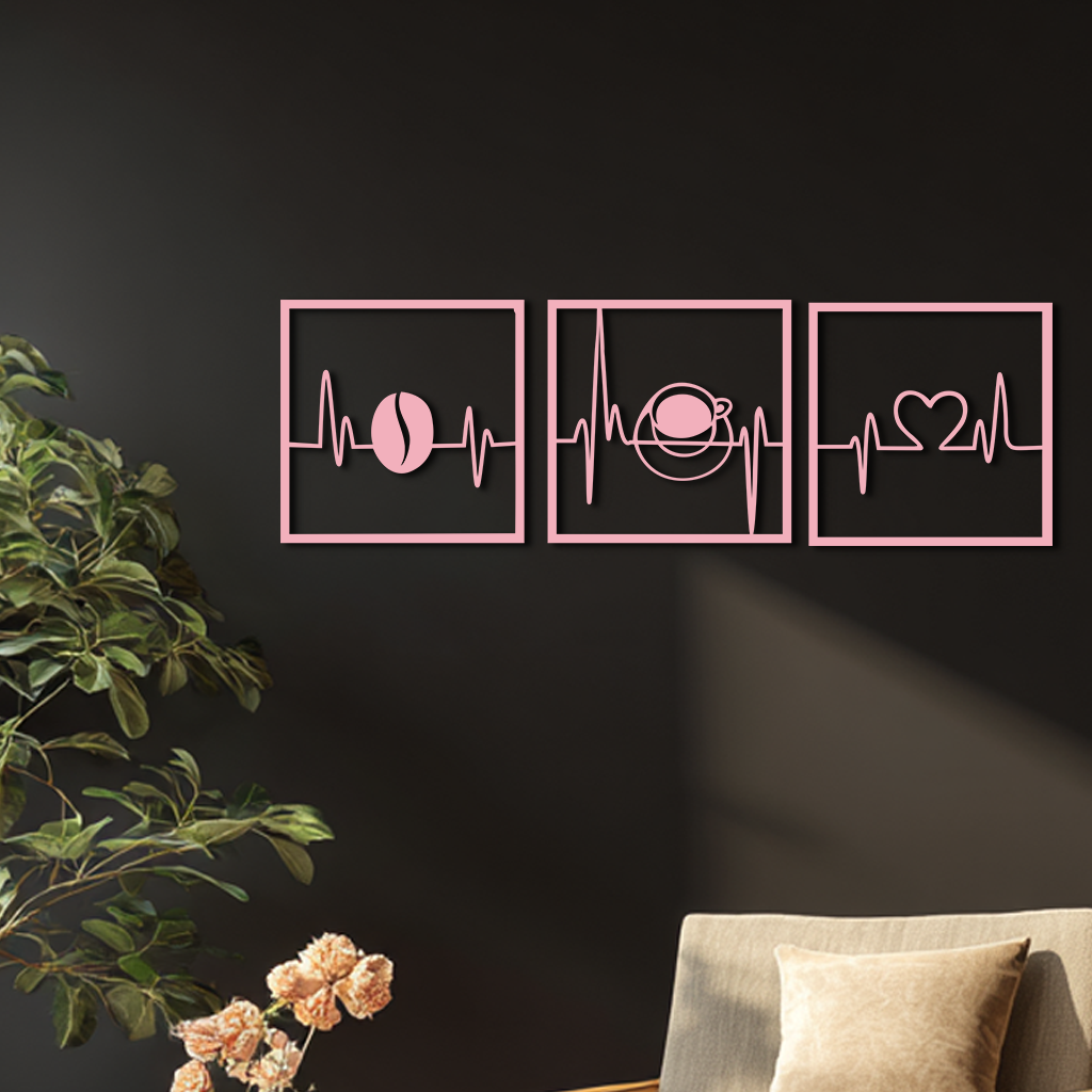 Coffee Heartbeat Metal Wall Art – 3 Panel Espresso Lover Decor - KAFGP128 - Tampa Home & Garden Store