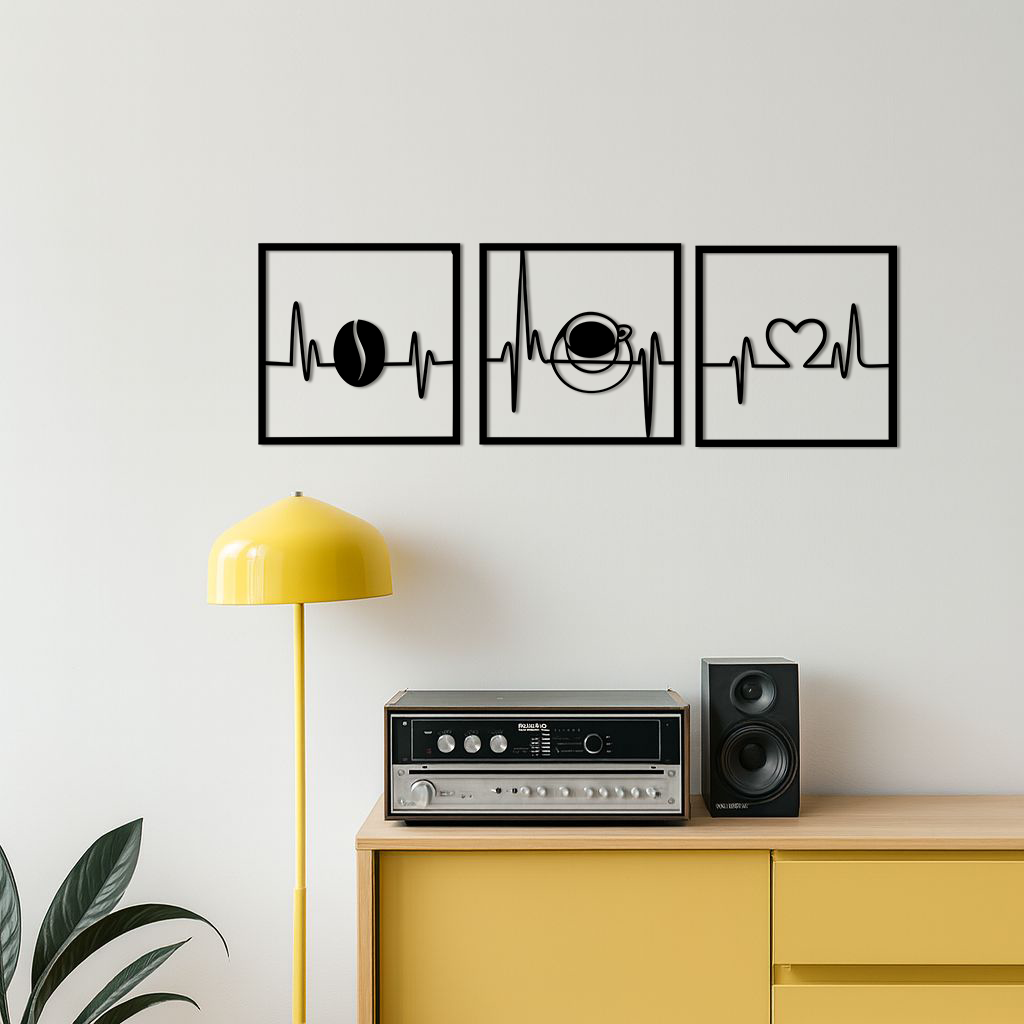 Coffee Heartbeat Metal Wall Art – 3 Panel Espresso Lover Decor - KAFGP128 - Tampa Home & Garden Store