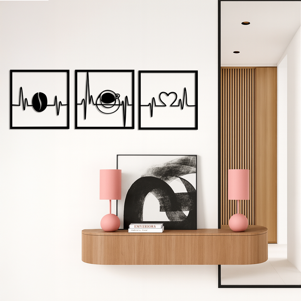 Coffee Heartbeat Metal Wall Art – 3 Panel Espresso Lover Decor - KAFGP128 - Tampa Home & Garden Store