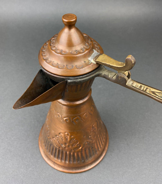 Coffee Pot. Vintage Turkish Copper Coffe Pot with Lid. Primitive Hand Hammered Dish. Collectible Rustic Home Decor. - Tampa Home & Garden Store