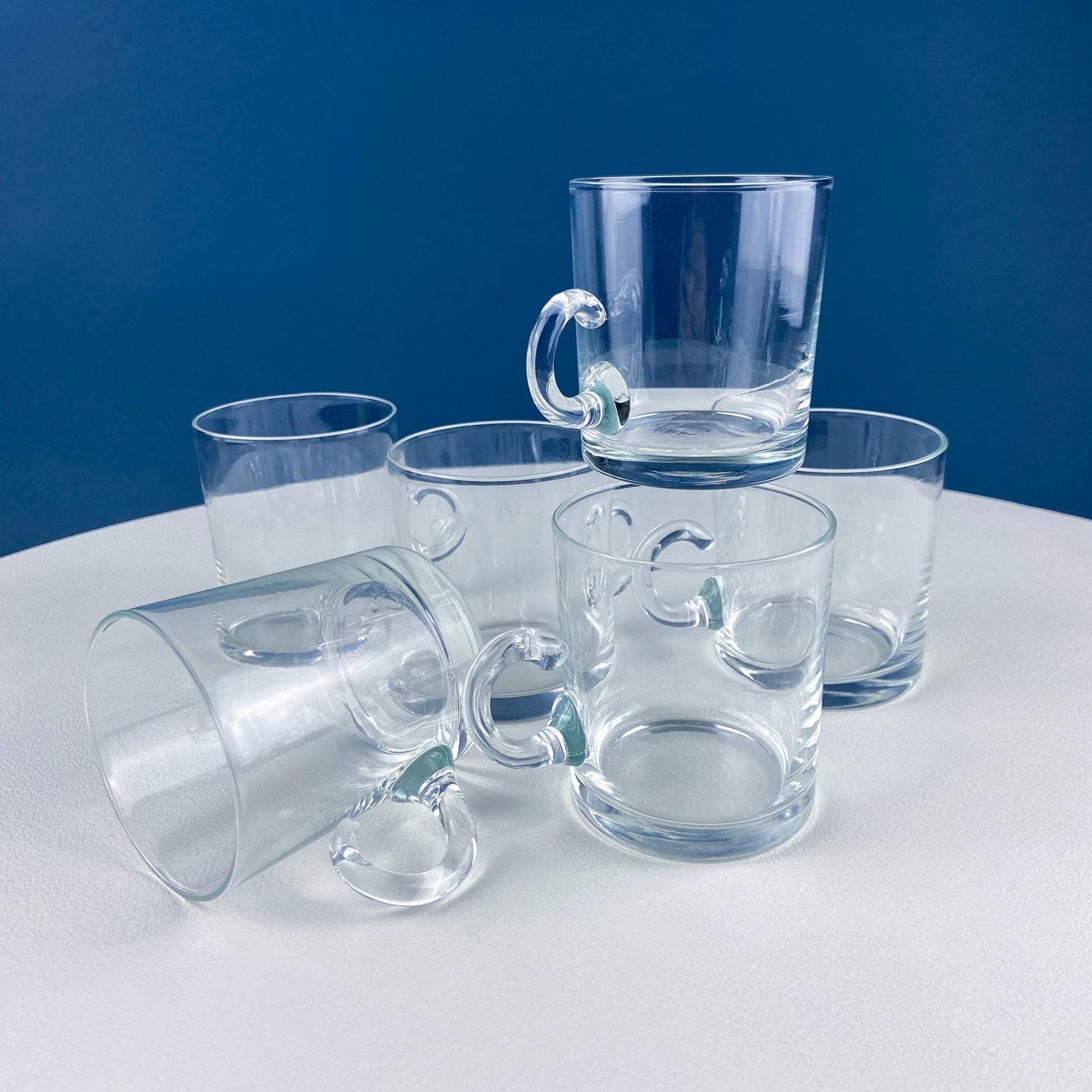 Coffee Tea Hand Blown Cups for Juice Punch Espresso Matcha or Irish Coffee. Set of 6. Loop Handles. Modern Glassware. Dining Room Decor. - Tampa Home & Garden Store